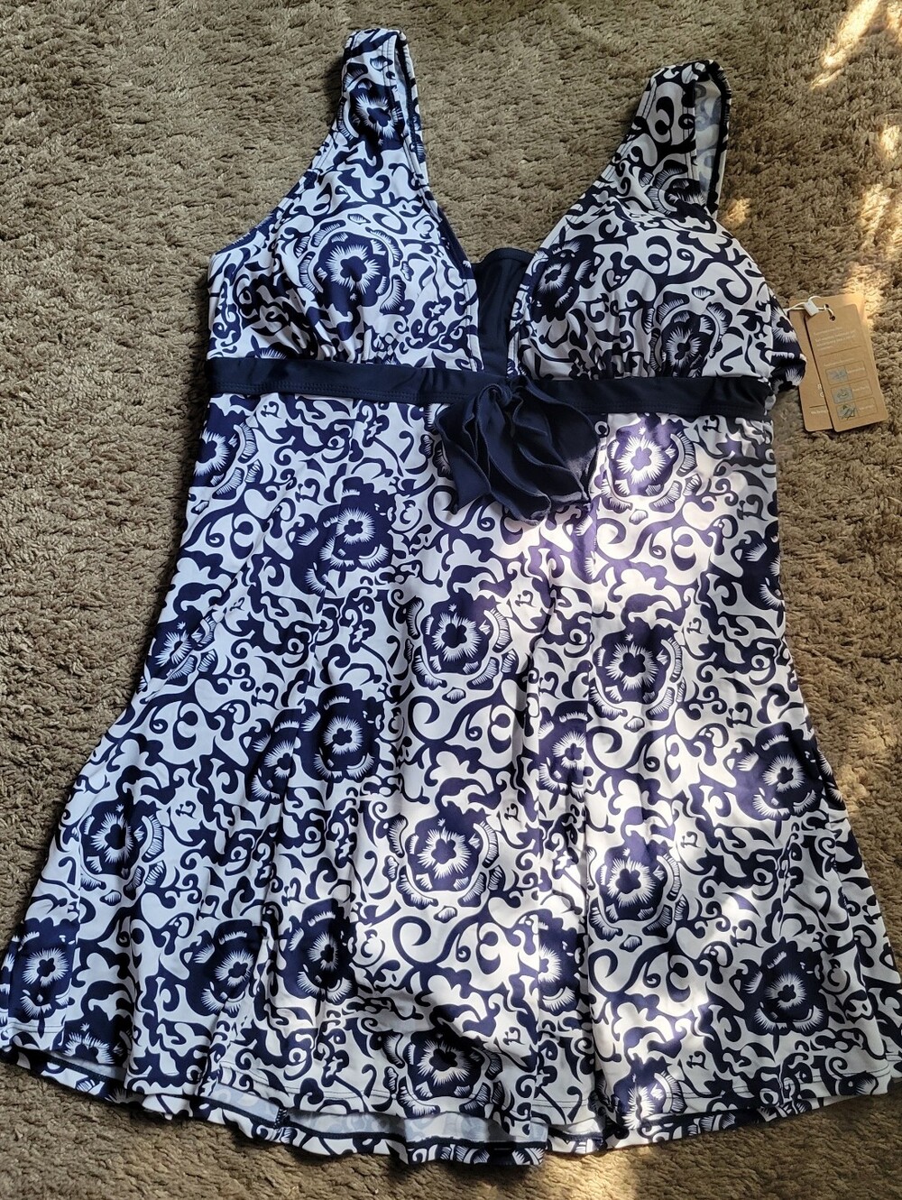 Women's Navy and White Floral Swim Dress